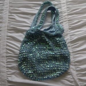 blue sequin knit bag